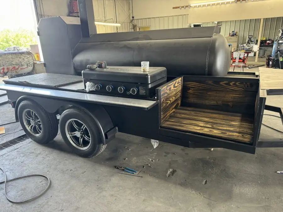 Tandem Smoker with griddle and wood box